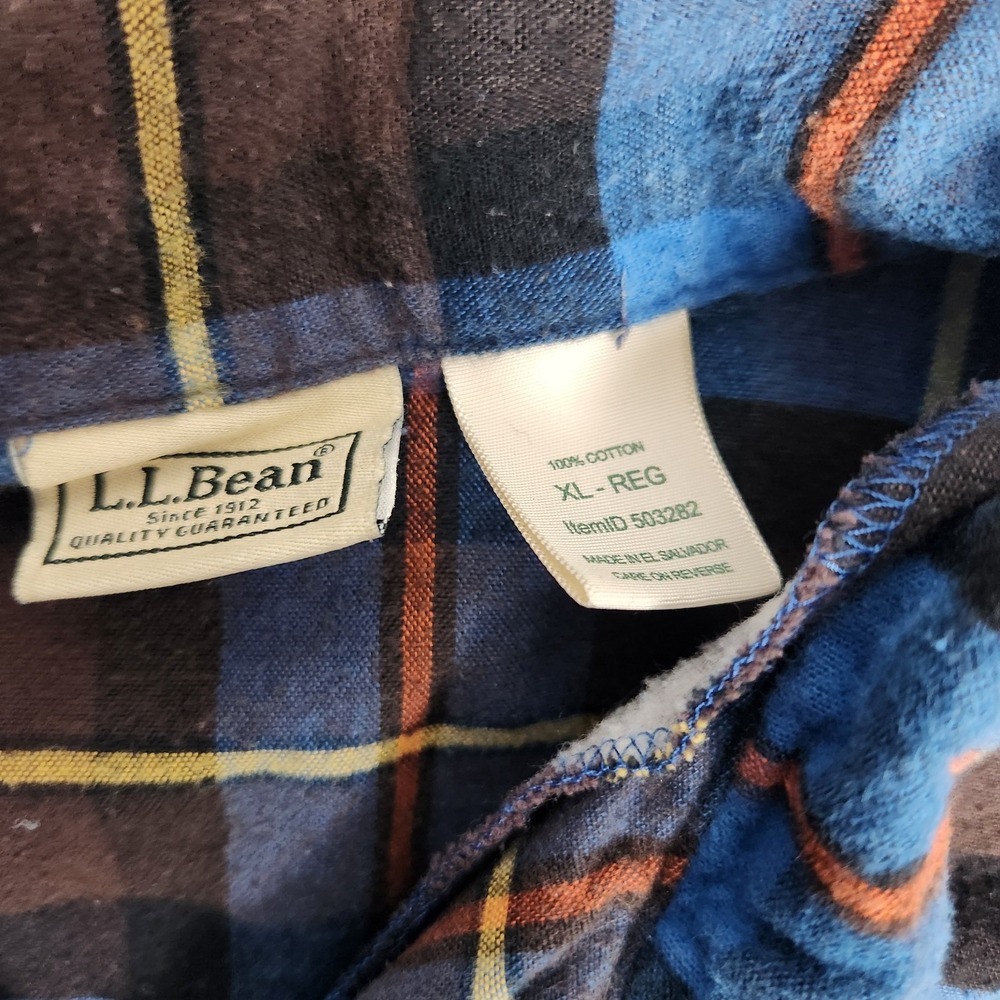 LL Bean Flannel Pajama Shirt Men XL Blue Scotch Plaid Sleepwear Button Camping - Picture 3 of 6